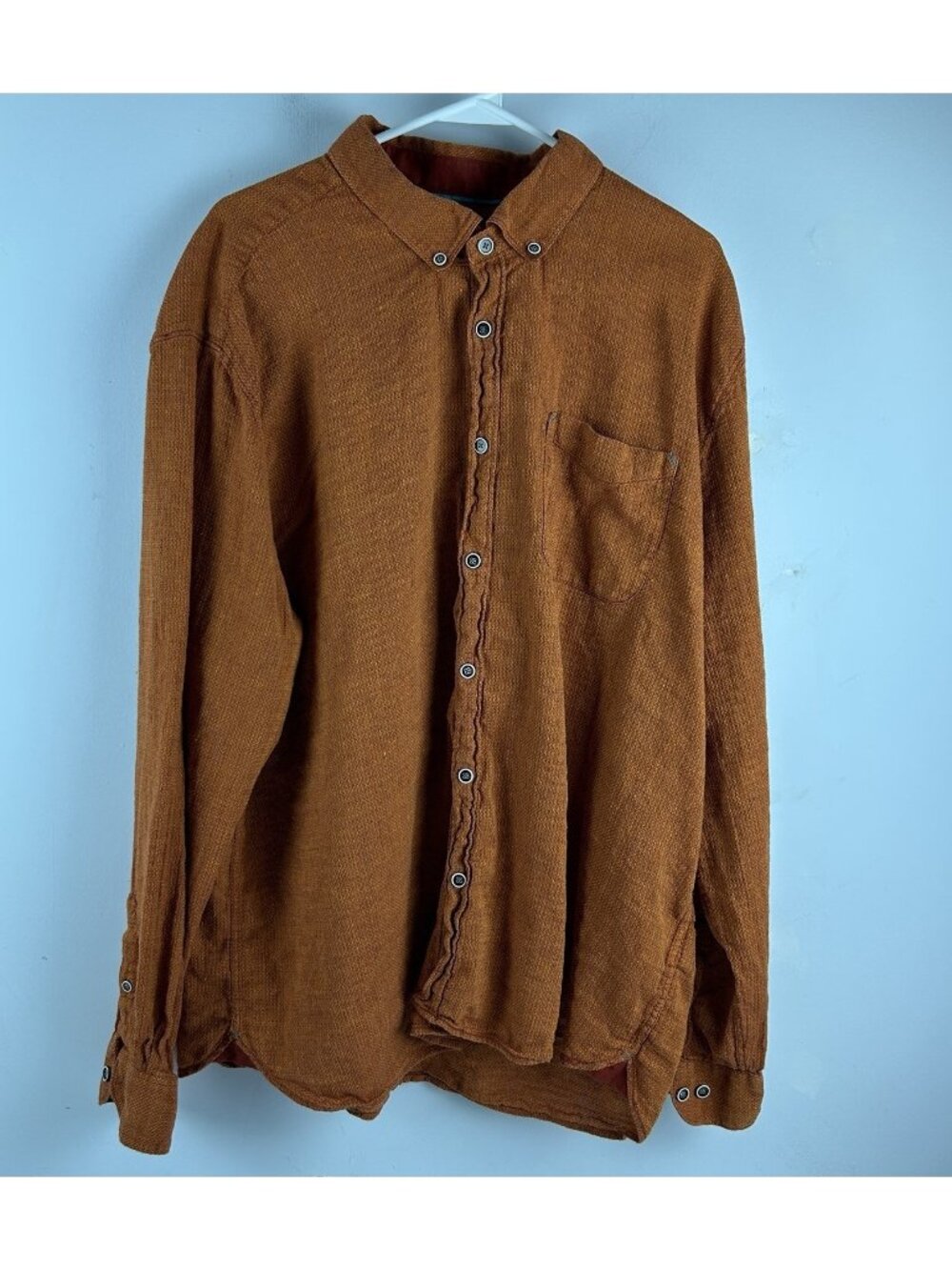 32 Bar Blues Mens 2xOrange Rust Linen Cotton Long Sleeve Button Front Textured